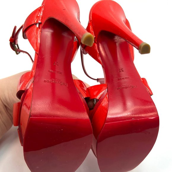 YSL Yves Saint Laurent Tribute Red Patent Sandals 37 - Picture 10 of 16